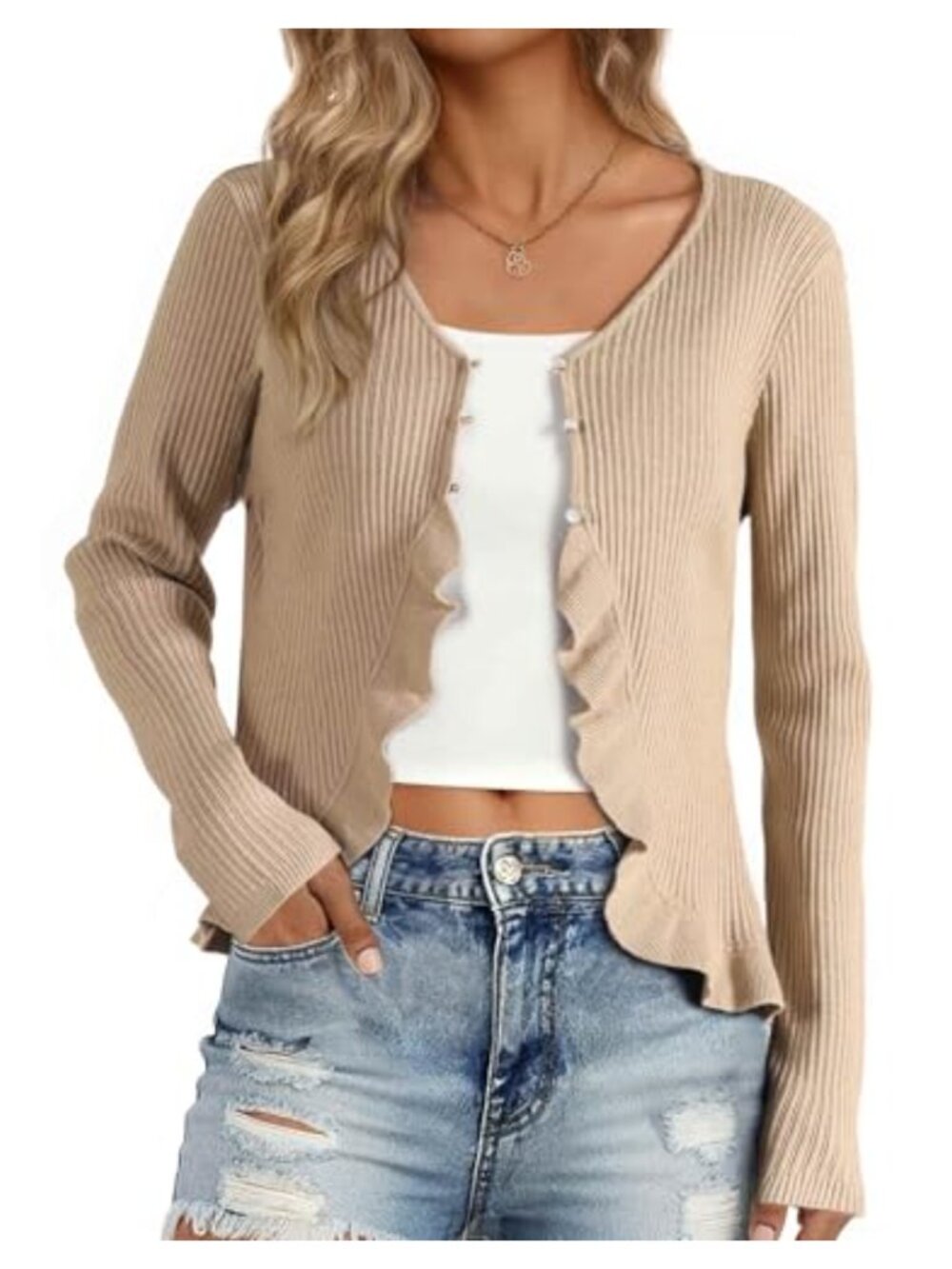 Ruffle Open Front Cardigan Long Sleeve Bolero Shrug